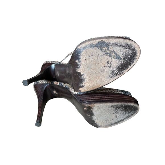 Stuart Weitzman Women Stewpot Platform Heels Tan Black Snakeskin Peeptoes 8.5h - Picture 9 of 10